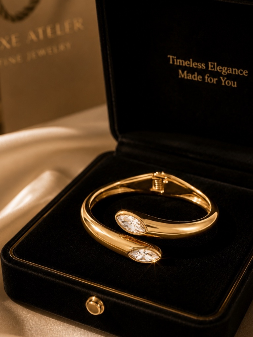 Gold Tone Crystal Terminated Cuff Bracelet - Picture 3 of 9